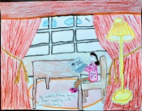 Observation drawing of a family member during the covid-19 pandemic. Fourth grader, Alex Doctoroff, drew his sister, Chloe, having one of her many zoom meetings with her teachers for online school/ remote learning. Alex Doctoroff, Fourth Grade
