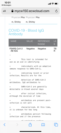 Goverover, Yael, parent of Libi '26, Negative Antibody Test Result, May 2020